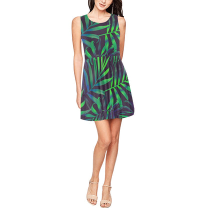 Palm Leaves Pattern Print Design PL01 Sleeveless Dress