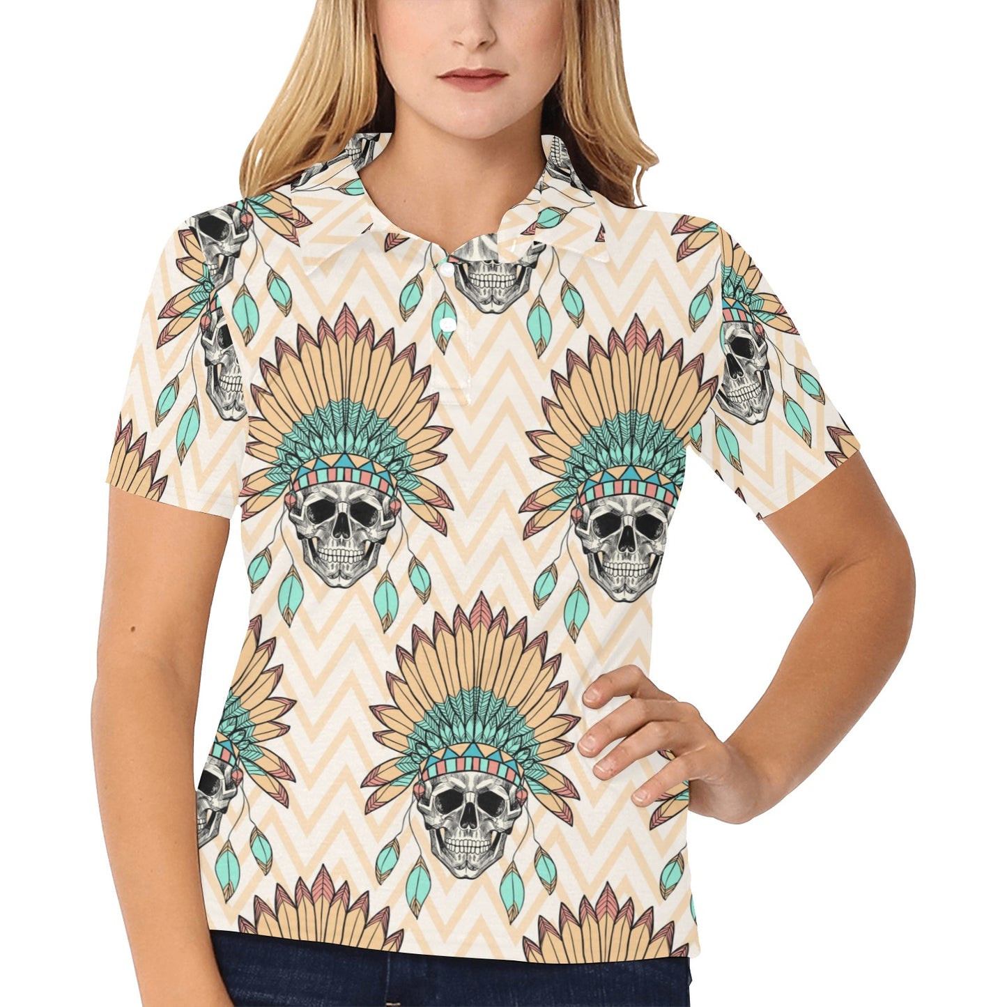 Indian Skull Pattern Women's Polo Shirt