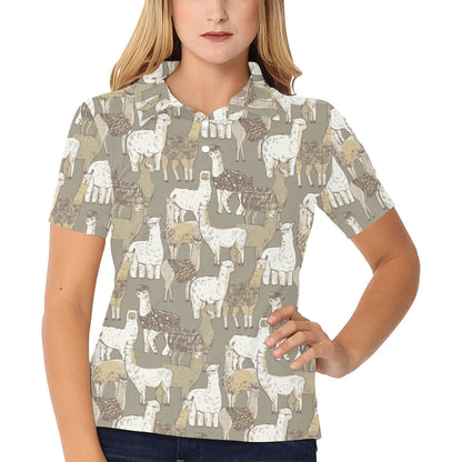 Alpaca Pattern Print Design 01 Women's Polo Shirt