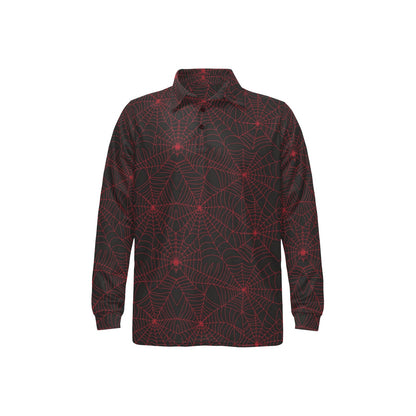 Spider Web Red Print Design LKS302 Long Sleeve Polo Shirt For Men's