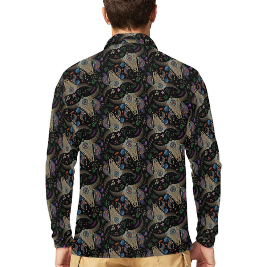 Buffalo Head Print Design LKS401 Long Sleeve Polo Shirt For Men's