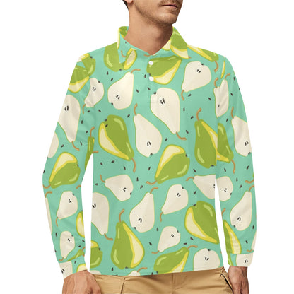 Pear Pattern Print Design PE04 Long Sleeve Polo Shirt For Men's