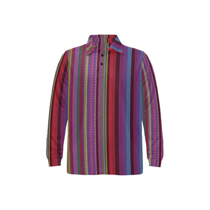 Serape Stripe Print Long Sleeve Polo Shirt For Men's
