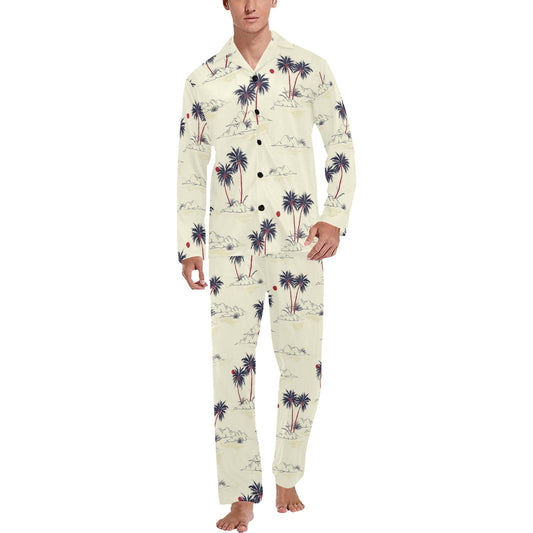 Palm Tree Pattern Print Design PT08 Men's Long Pajama Set
