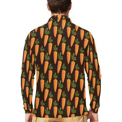 Carrot Pattern Print Design 06 Long Sleeve Polo Shirt For Men's