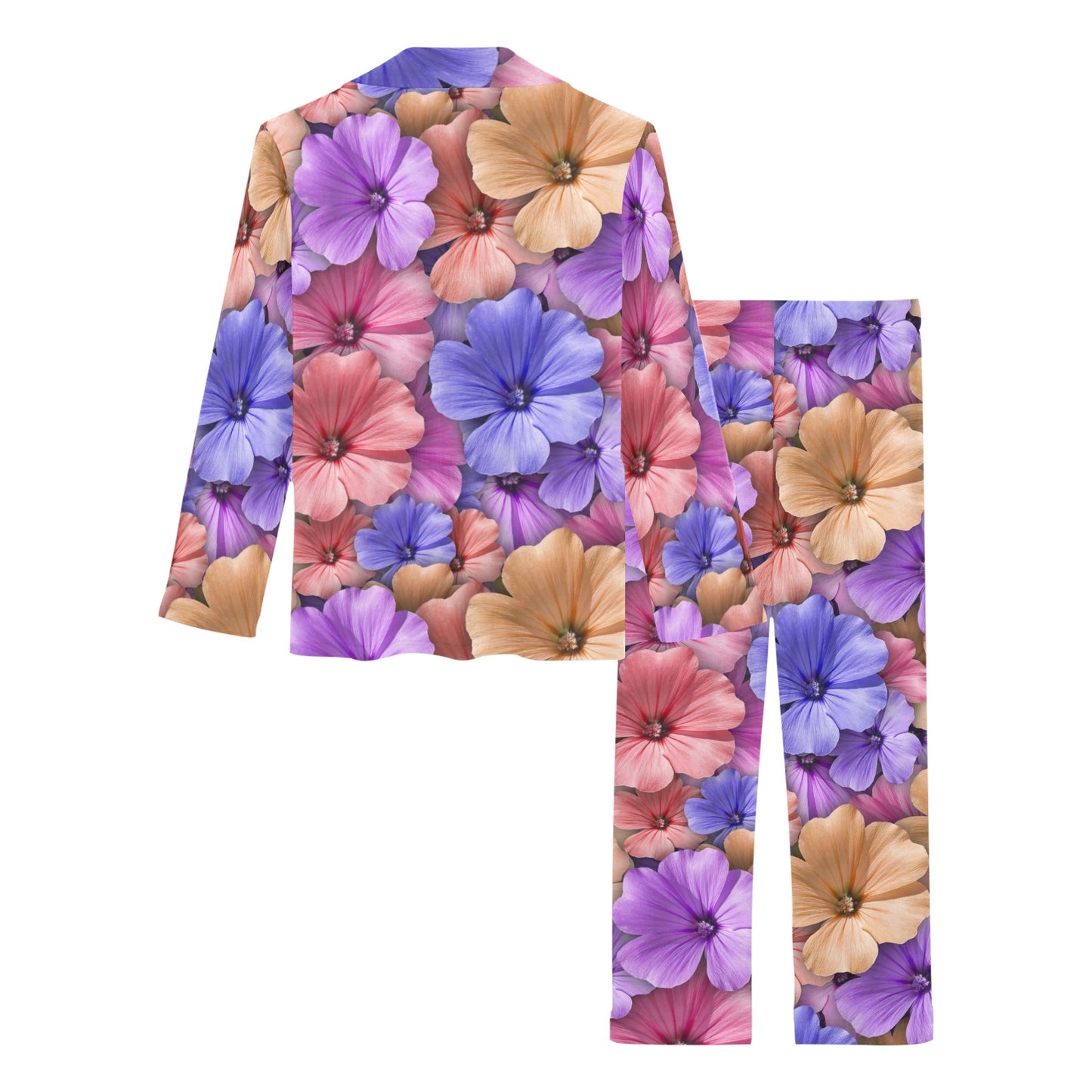 Colorful Geranium Pattern Women's Long Pajama Set