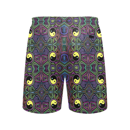 Yin Yang Neon Color Design Print Men's Swim Trunks Beach Shorts