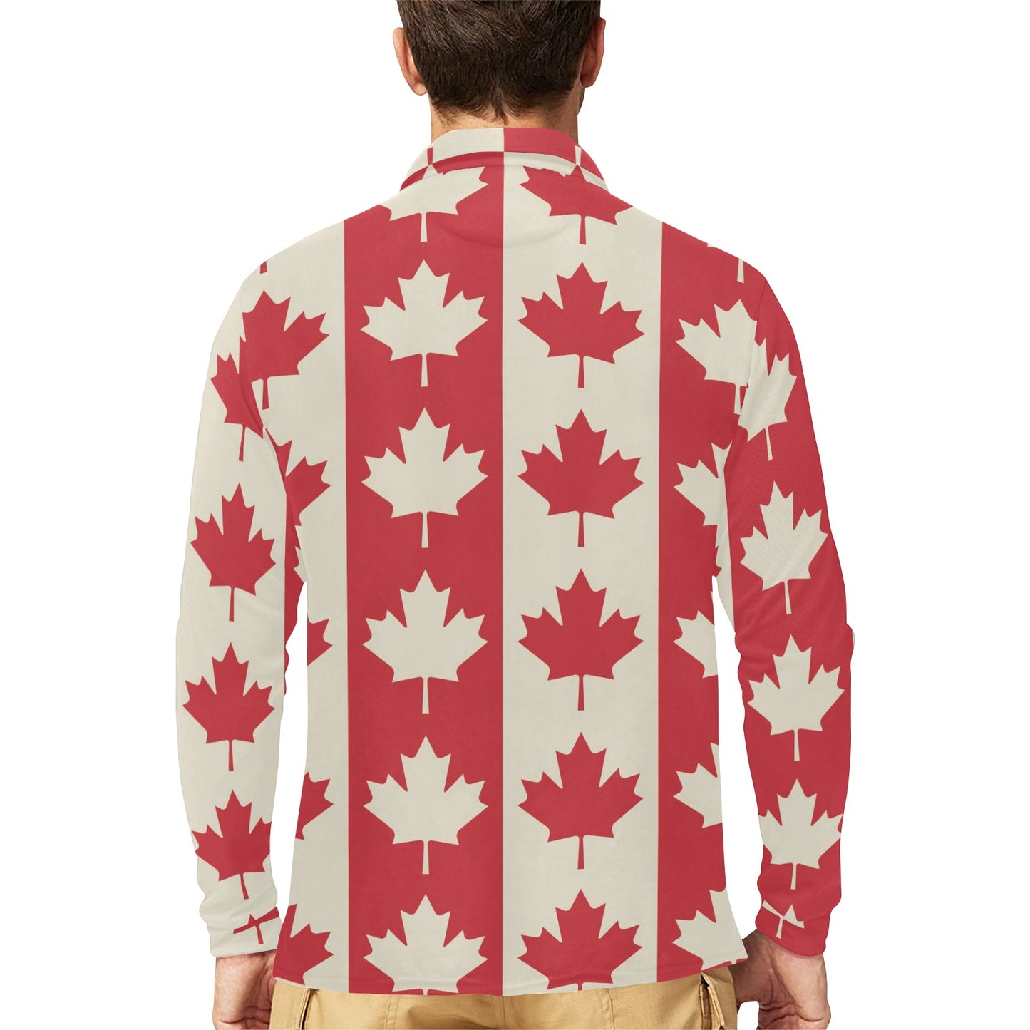 Maple Leaf Pattern Print Design 02 Long Sleeve Polo Shirt For Men's