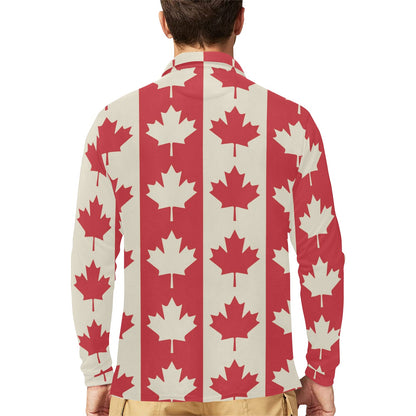 Maple Leaf Pattern Print Design 02 Long Sleeve Polo Shirt For Men's