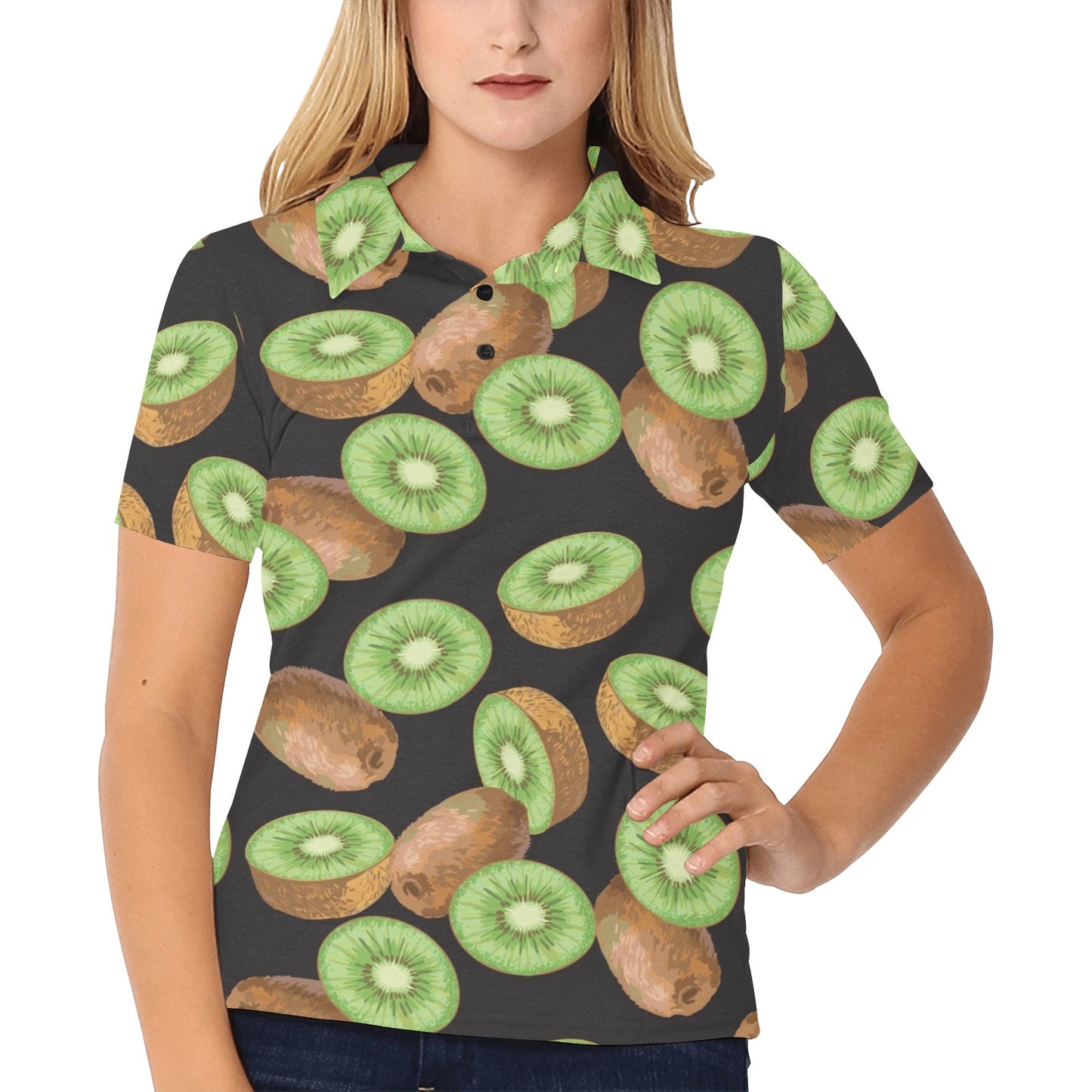 Kiwi Pattern Print Design KW03 Women's Polo Shirt