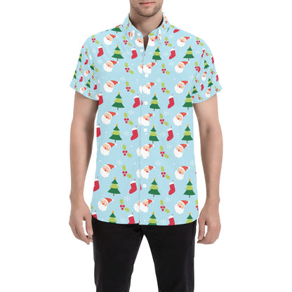 Santa Themed Print Design LKS301 Men Short Sleeve Button Up Shirt