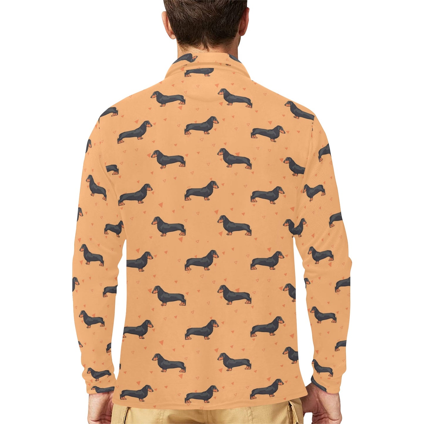 Dachshund Draw Print Pattern Long Sleeve Polo Shirt For Men's