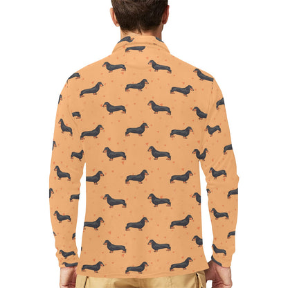 Dachshund Draw Print Pattern Long Sleeve Polo Shirt For Men's