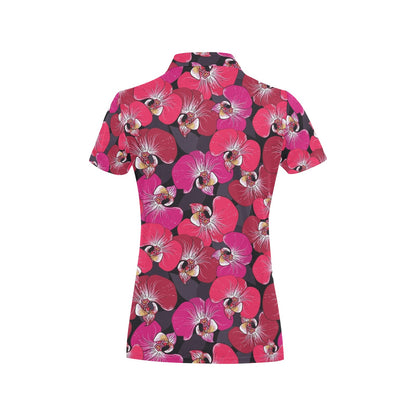 Orchid Red Pattern Print Design OR05 Women's Polo Shirt
