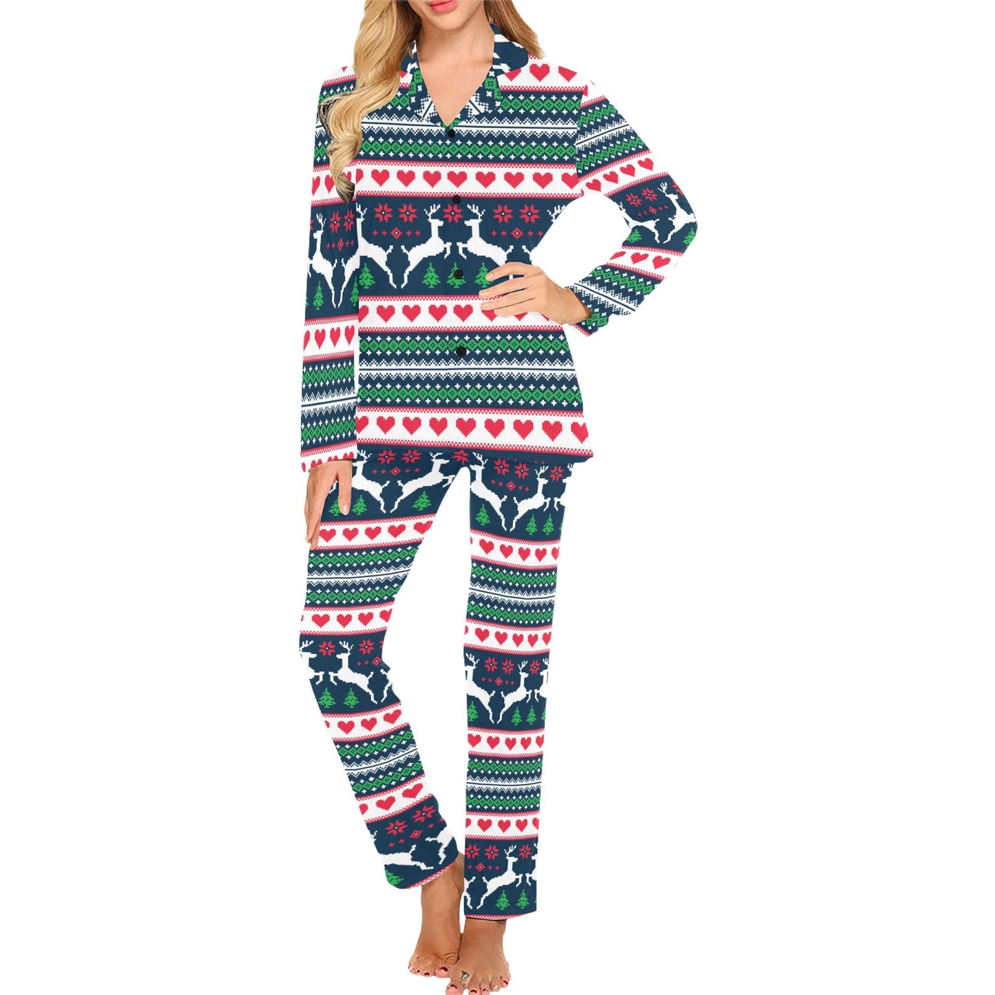 Reindeer Pattern Print Design 03 Women's Long Pajama Set