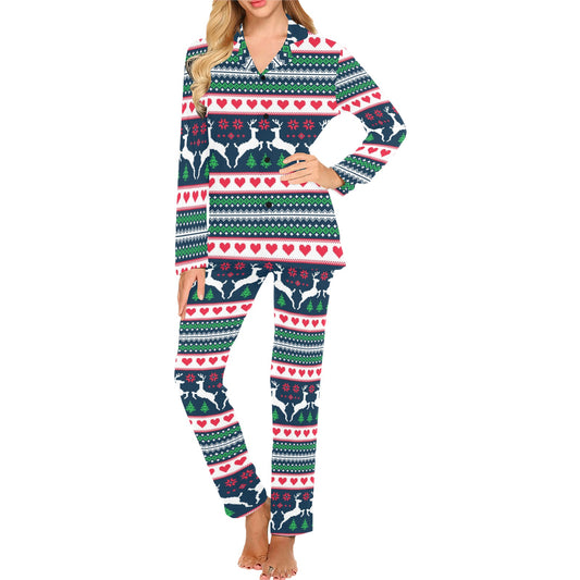 Reindeer Pattern Print Design 03 Women's Long Pajama Set
