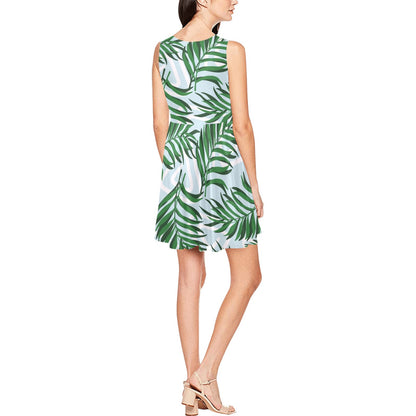 Palm Leaves Pattern Print Design PL06 Sleeveless Dress