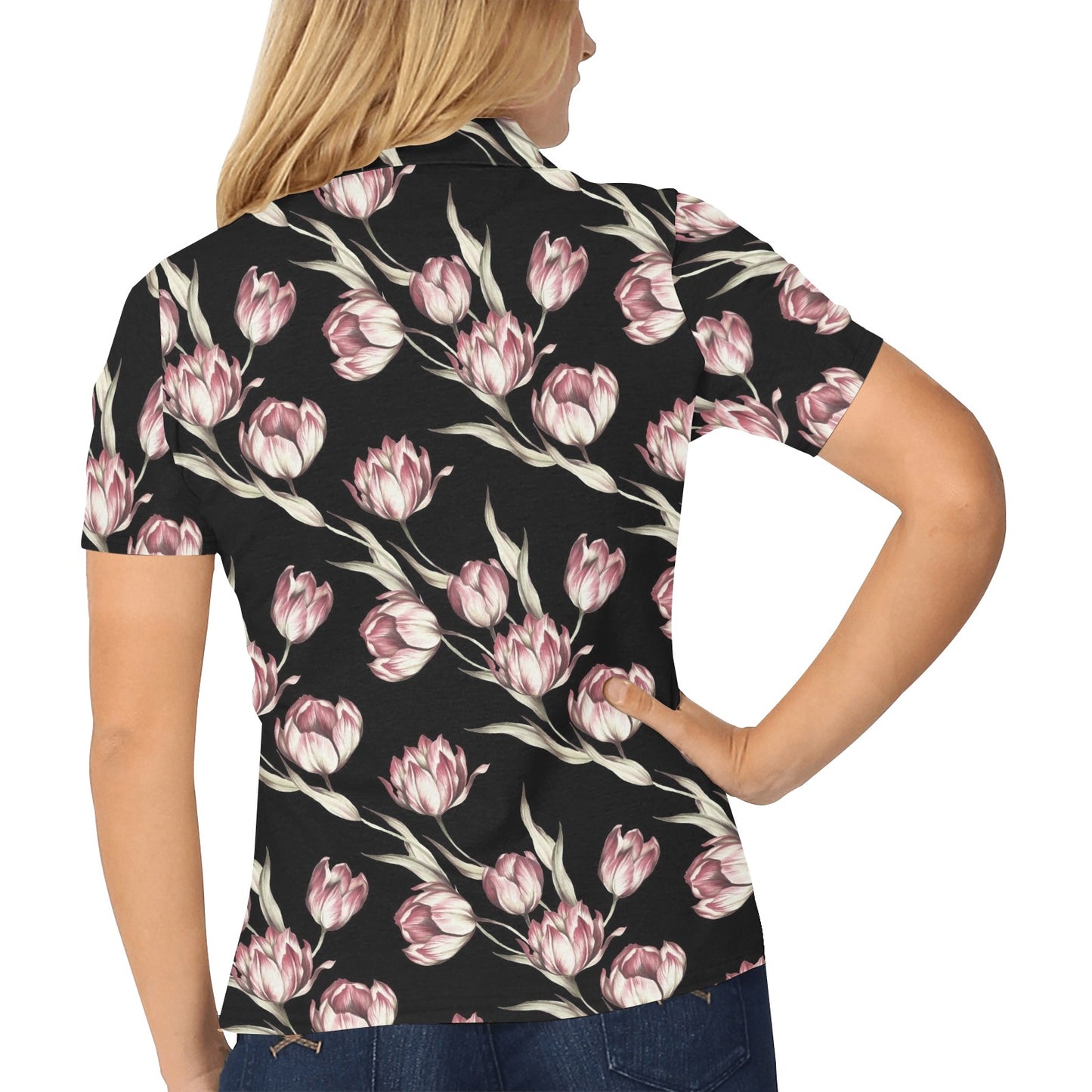 Tulip Pink Pattern Print Design TP02 Women's Polo Shirt
