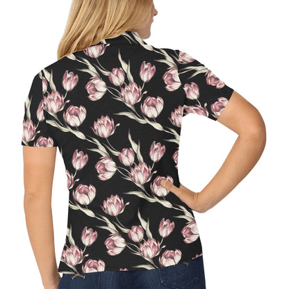 Tulip Pink Pattern Print Design TP02 Women's Polo Shirt