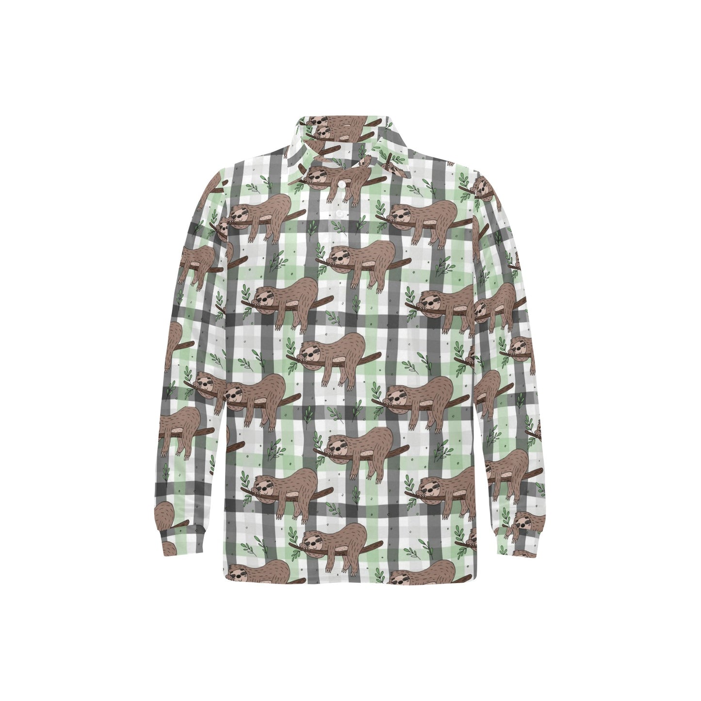 Sloth Print Design LKS301 Long Sleeve Polo Shirt For Men's
