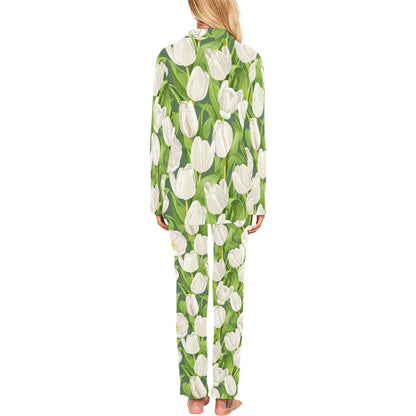 Tulip White Pattern Print Design TP05 Women's Long Pajama Set