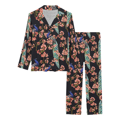 Peacock Pattern Print Design A01 Women's Long Pajama Set