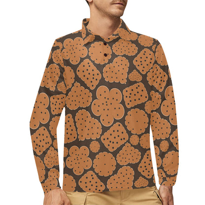Cracker Pattern Print Design 01 Long Sleeve Polo Shirt For Men's