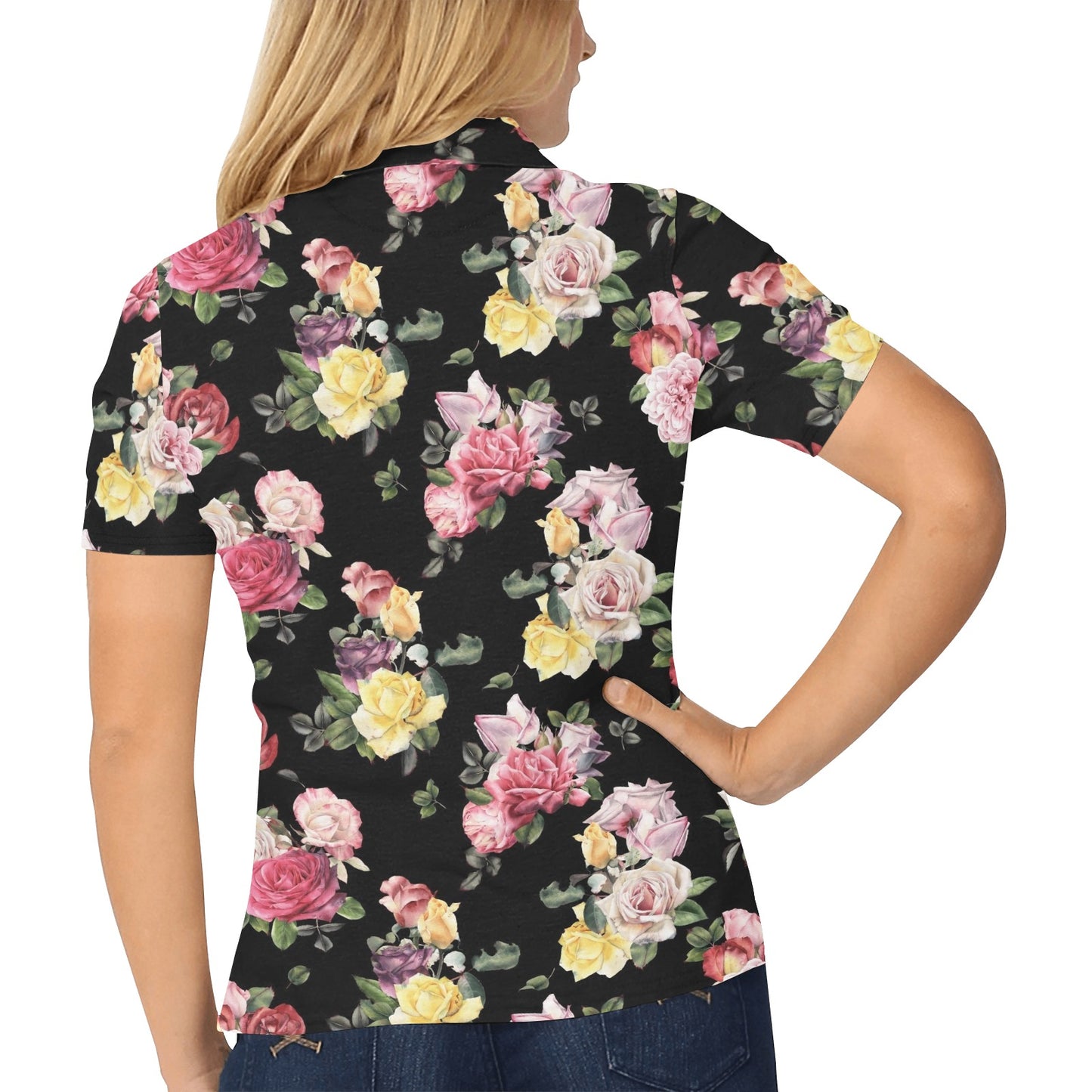 Rose Pattern Print Design RO010 Women's Polo Shirt