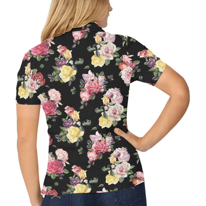 Rose Pattern Print Design RO010 Women's Polo Shirt