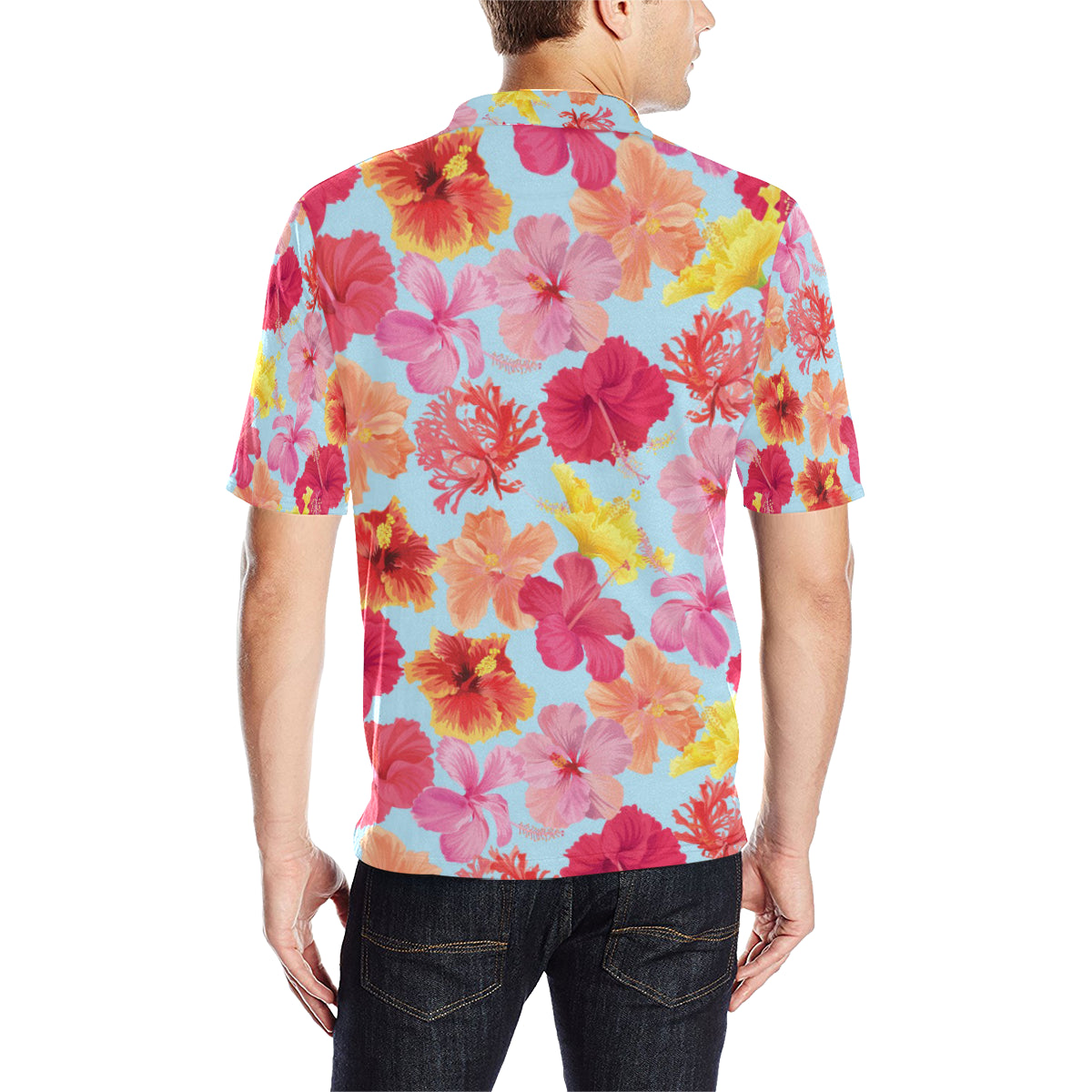 Hibiscus Pattern Print Design HB020 Men Polo Shirt
