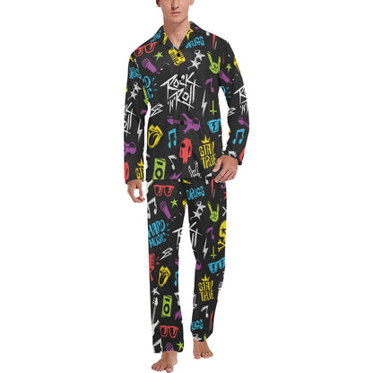 Rock and Roll Pattern Print Design A02 Men's Long Pajama Set