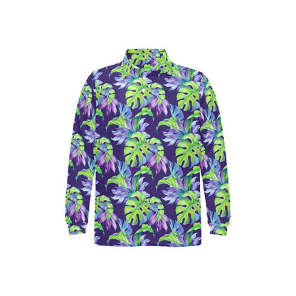 Tropical Flower Pattern Print Design TF019 Long Sleeve Polo Shirt For Men's