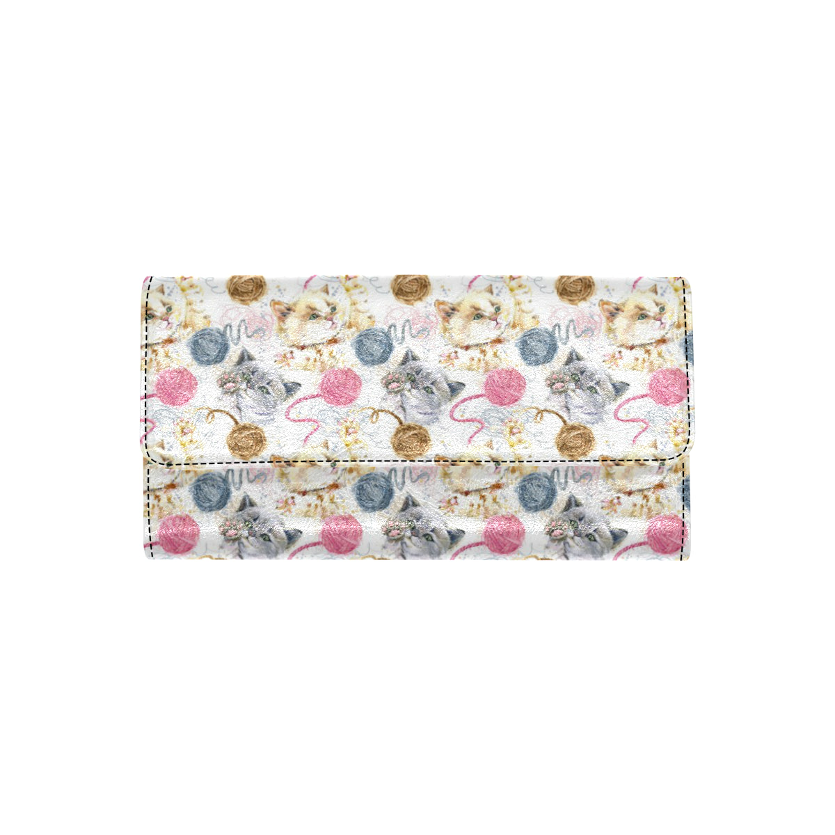 Cat Playing Yarn Pattern Print Design 07 Women's Trifold Wallet