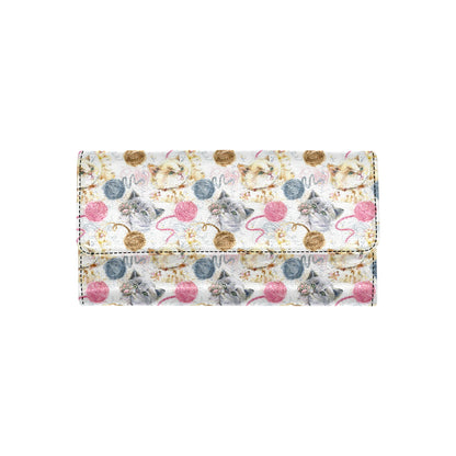 Cat Playing Yarn Pattern Print Design 07 Women's Trifold Wallet