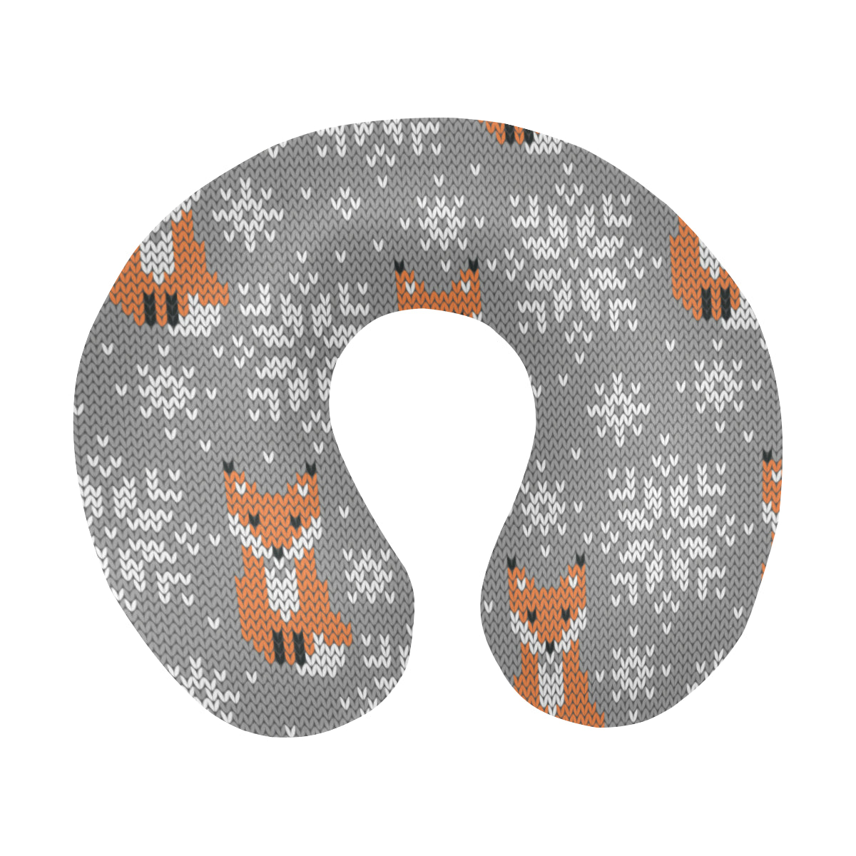 Knit Red Fox Pattern Print Design 02 U-Shaped Travel Neck Pillow