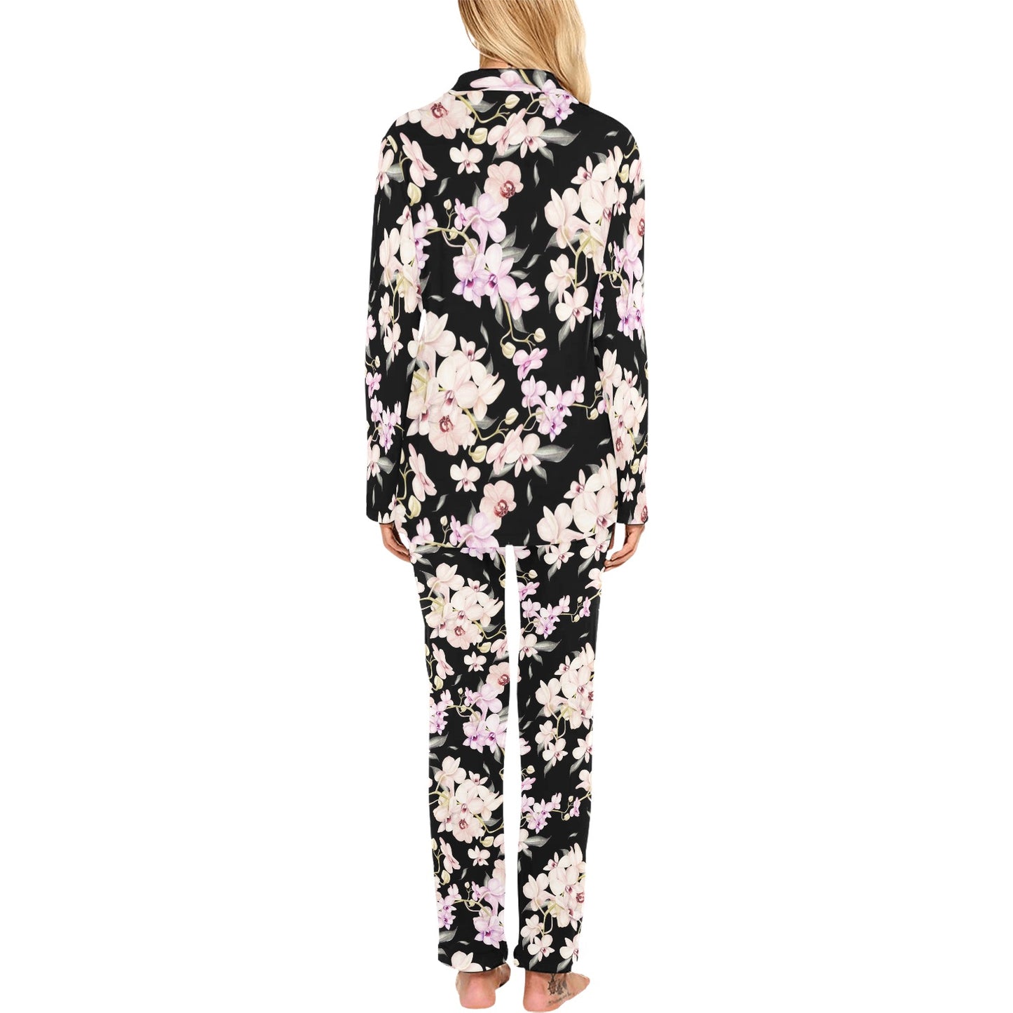 Orchid White Pattern Print Design OR03 Women's Long Pajama Set
