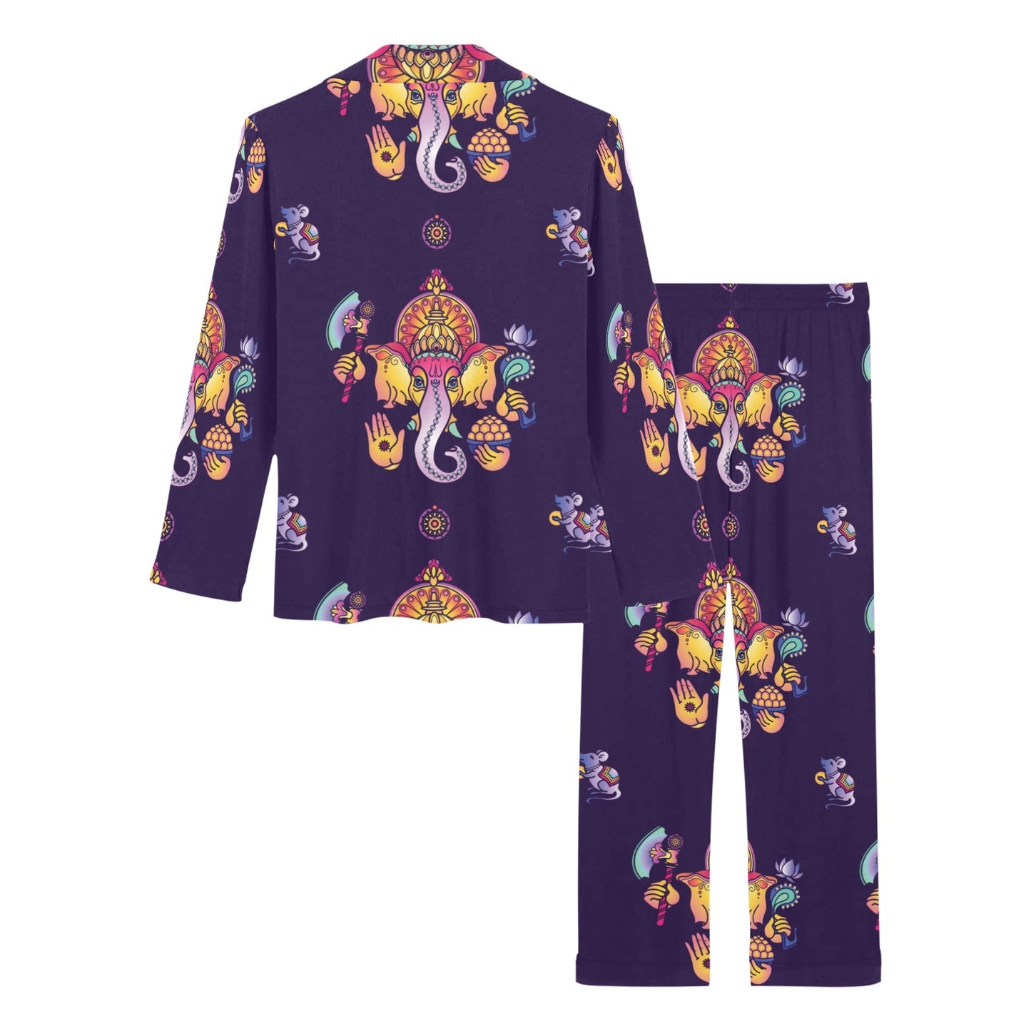 Ganesha Pattern Print Design 04 Women's Long Pajama Set