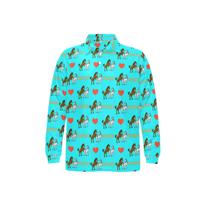 Horse Couple Love Print Design LKS309 Long Sleeve Polo Shirt For Men's