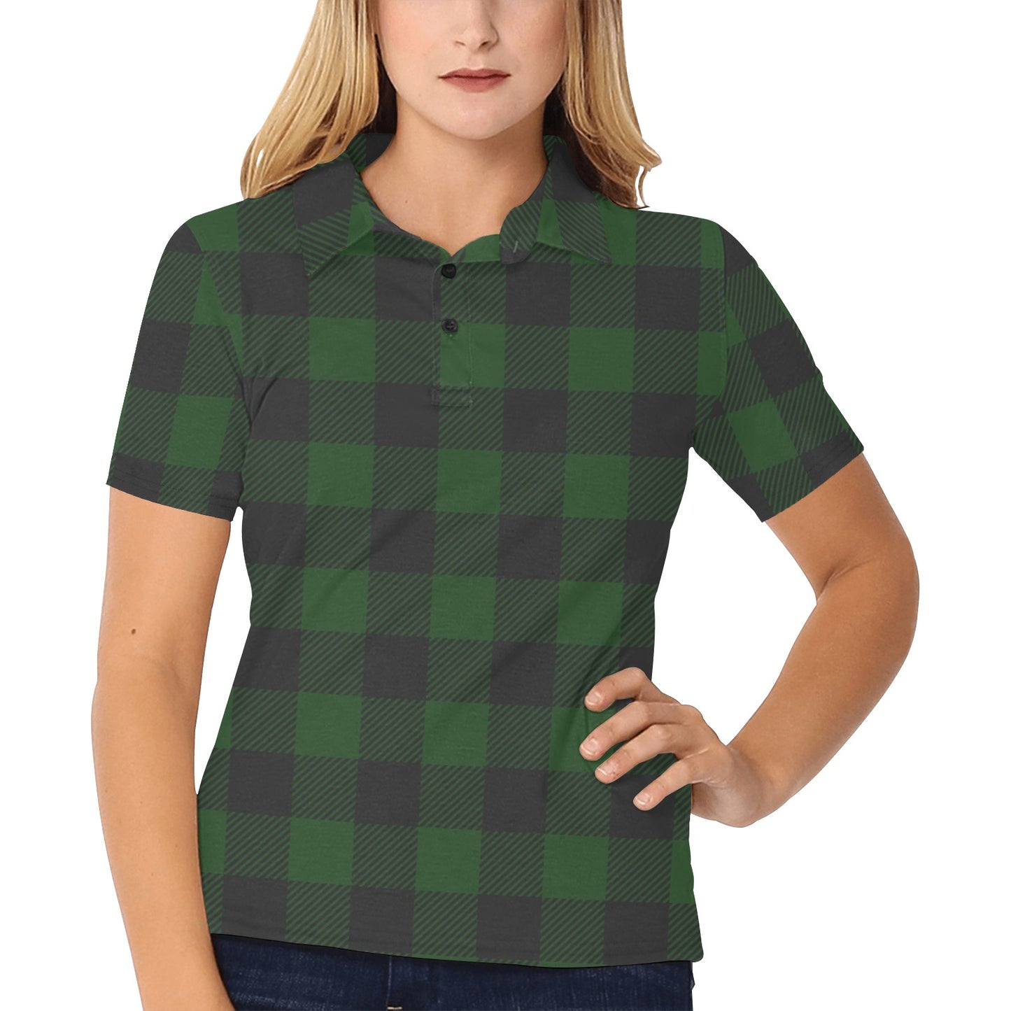 Buffalo check Green Pattern Print Design 02 Women's Polo Shirt