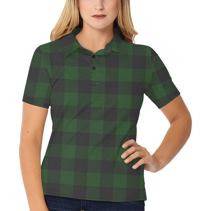 Buffalo check Green Pattern Print Design 02 Women's Polo Shirt