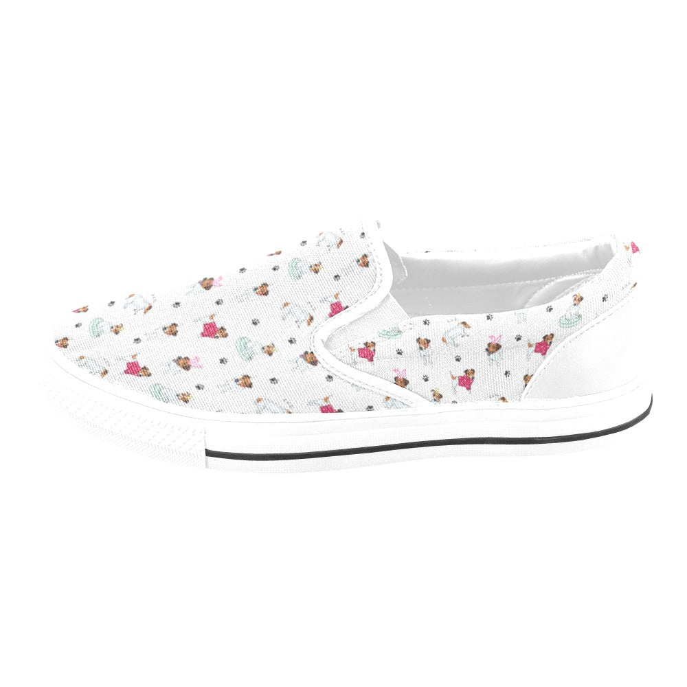 Russell Terriers Print Design LKS308 White Slip Ons Canvas Women's Shoes