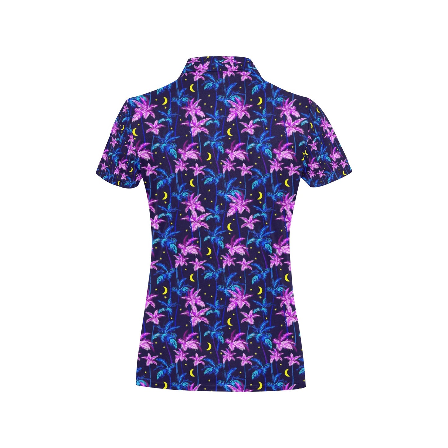 Palm Tree Night Scene Design Print Women's Polo Shirt