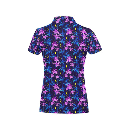Palm Tree Night Scene Design Print Women's Polo Shirt