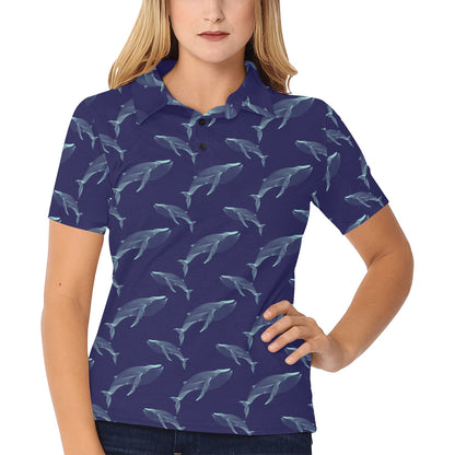 Blue Whale Print Design LKS402 Women's Polo Shirt