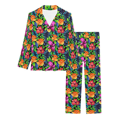 Tropical Folower Colorful Print Women's Long Pajama Set