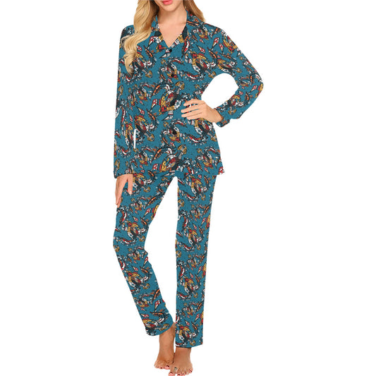 Sea Turtle Tribal Colorful Hand Drawn Women's Long Pajama Set