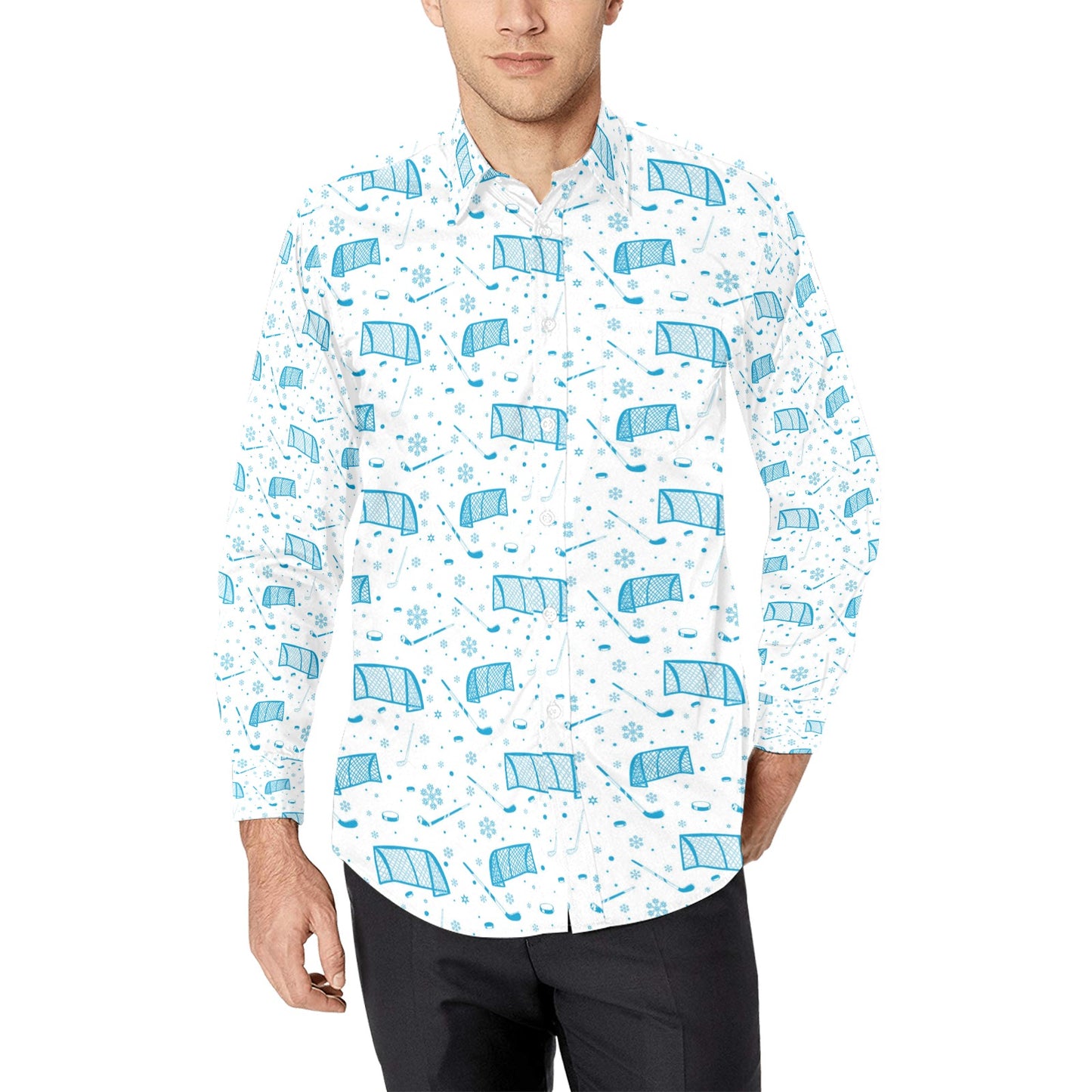Hockey Print Design LKS303 Men's Long Sleeve Dress Shirt