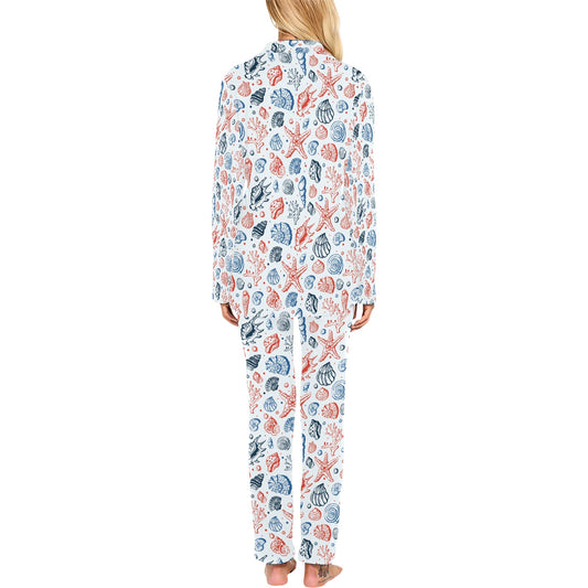 Seashell Print Design LKS307 Women's Long Pajama Set