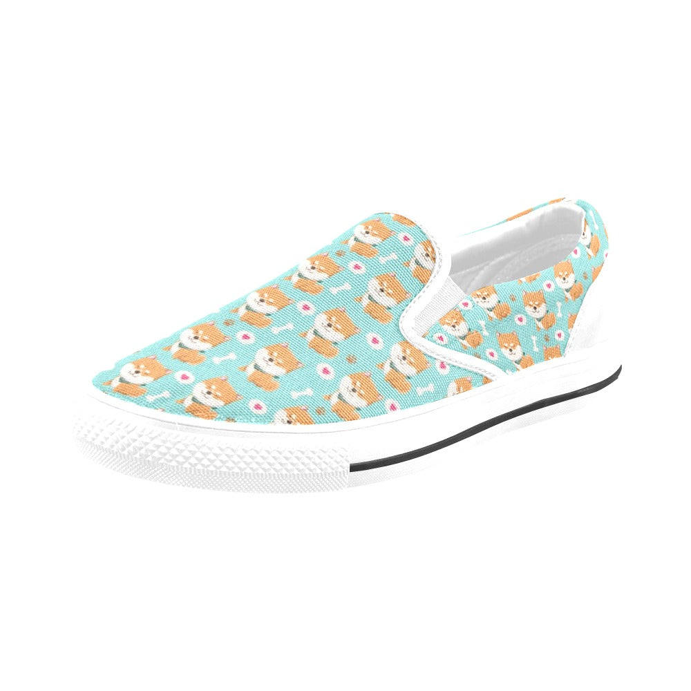 Shiba Inu Print Design LKS3013 White Slip Ons Canvas Women's Shoes