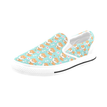 Shiba Inu Print Design LKS3013 White Slip Ons Canvas Women's Shoes